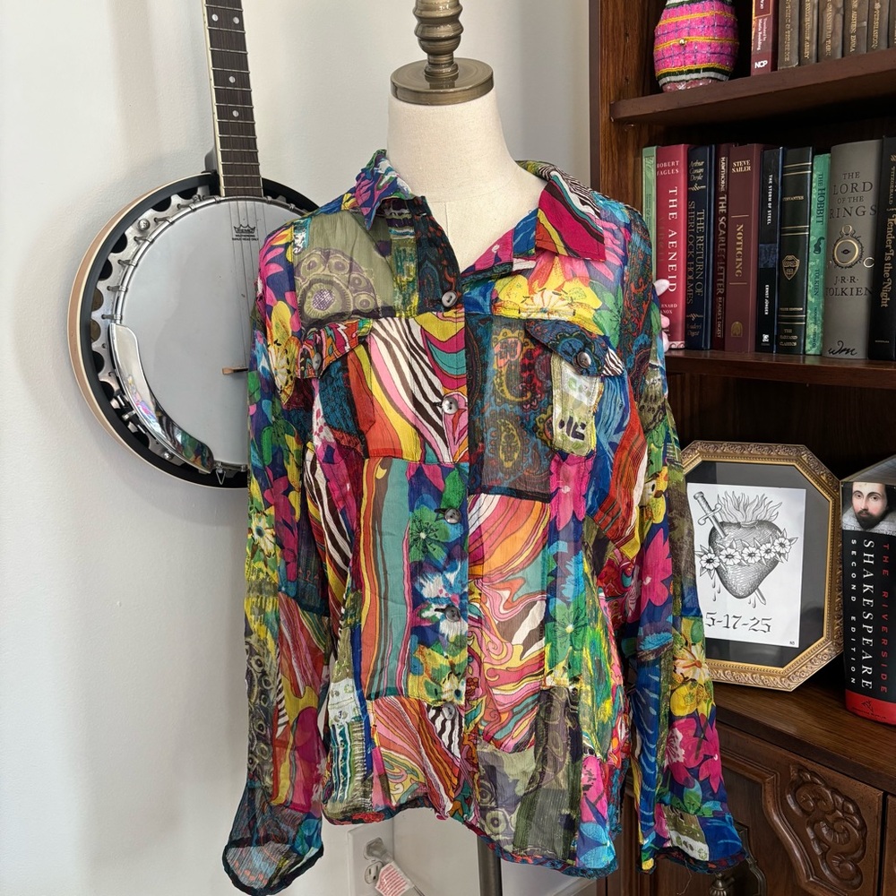 Y2K Chicos Silk Unique Abstract Patchwork Boho Ch… - image 1